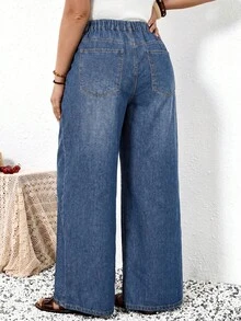 EMERY ROSE EMERY ROSE Plus Size Casual Washed Front Button Denim Jeans - Dark Wash - View 4