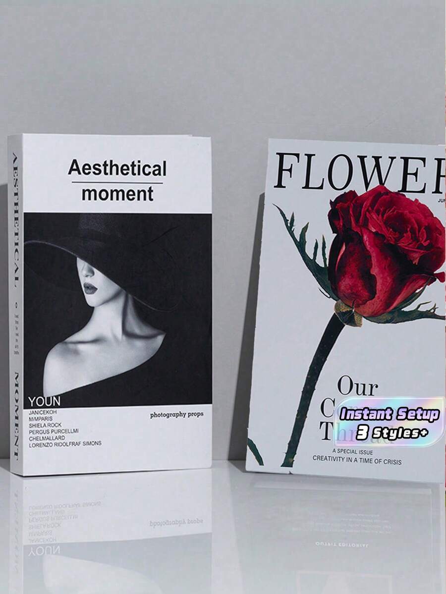 2/3Pcs Faux Books Decorative Objects, Rose Floral Fake Book Stack, Vintage Home Shelf Decor Accent, Cardboard Display For Table - Multicolor - View 1