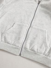 SHEIN 青少年女孩秋季灰色拉鍊落肩長袖寬鬆休閒廓形衛衣外套 抓絨內裡 基礎款 Cruise Sixth Form - 淺灰色 - 查看 6