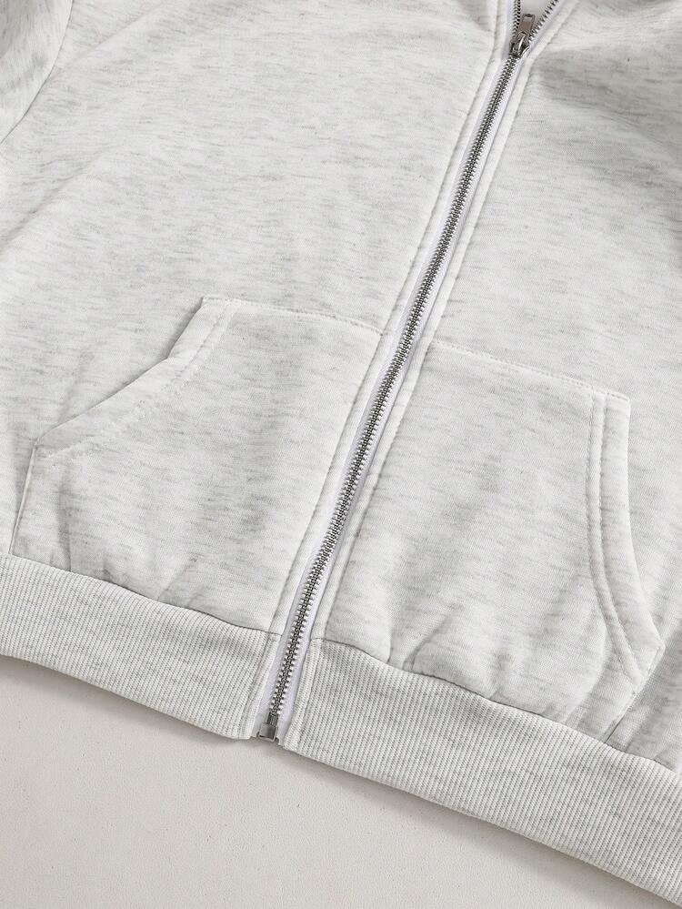 SHEIN Teen Girl Autumn Clothes Grey Zip-Up Dropped Shoulder Long Sleeve Loose Casual Baggy Sweatshirt Jacket Fleece Lined Basic Cruise Sixth Form - Light Grey - View 6