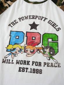 THE POWERPUFF GIRLS X SHEIN Men's Letter & Cartoon Print Casual Daily Short Sleeve T-Shirt - White - View 7