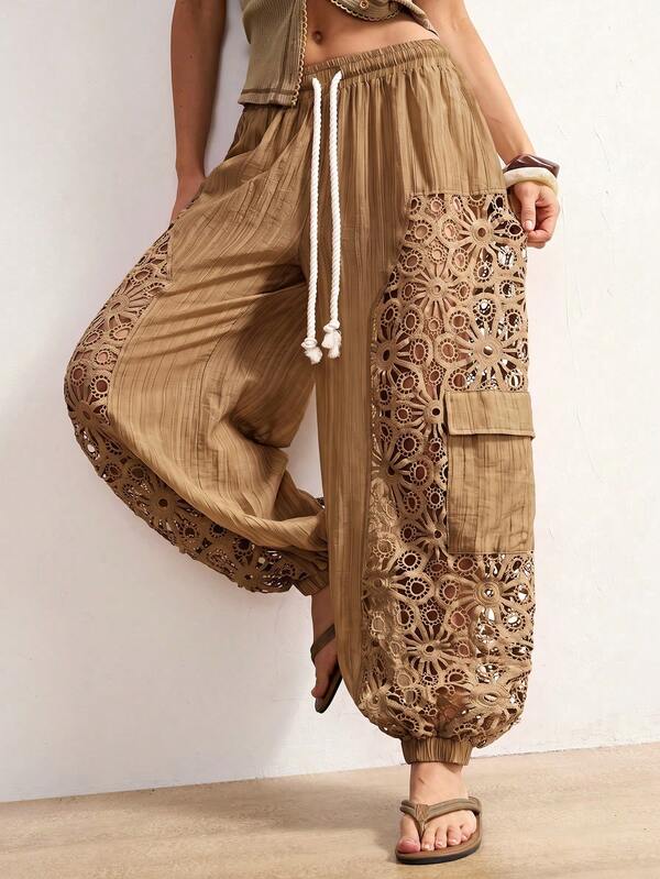 Bohemela Casual Woven Patchwork Loose Fit Women's Long Pants