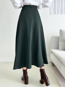 DAZY Rok Kantor Bisnis Wanita Warna Polos Serbaguna Elegan untuk Musim Gugur - Hijau - View 2