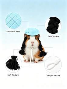 Pet Double Ponytail Helmet Hat, Mini Straw Hat Style Headwear For Small Pets, Fashion Multi-Color Hair Accessory For Hamsters, Birds, Guinea Pigs - Portable - View 5