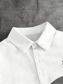 AXEPEAK 男士字母刺繡對比色短袖單排扣休閒襯衫 - 彩色 - 查看 5