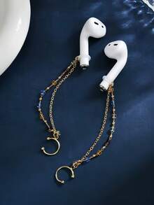Protective Color Rhinestone Fashion Anti Drop Ear Chain One Sets For Bluetooth Wireless Earphones Compatible With Apple Simple Pearl Travel Essential - Gold - View 4