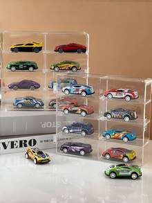 1PC Acrylic Display Storage Case Wall Mounted Transparent Showcase Rack For 164 Scale Alloy Model Cars Durable Space Saving Clear Display Holder Fits 32 Vehicles Dustproof For Living Room Study Office Decor - transparent color - View 3