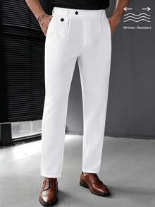 Manfinity Mode Men's White Solid Color Durable Business Commute Slim Straight Leg Dress Pants - White - View 1