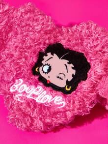 Betty Boop x SHEIN 1件愛心刺繡遮光睡眠眼罩，精緻刺繡有效遮光，柔軟毛絨面料，特別設計，適合愛意、親吻、愛心、禮物靈感、派對、節日、情人節、度假 - 玫瑰紅 - 查看 6