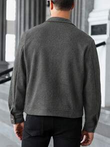 Manfinity Homme 男士素色長袖拉鍊休閒大衣 - 深灰色 - 查看 2