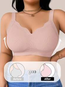 SHEIN 1pc Plus Size Women Seamless Comfortable Wireless Bra, Lift - Red Violet - View 4