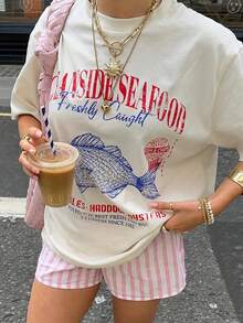 INAWLY 女士夏季休闲圆领短袖 T 恤，带口号印花图案 T 恤女式上衣 - 白色 - 查看 1
