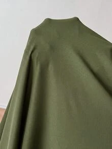 SHEIN PETITE 女款優雅純色咖啡棕方領喇叭裙，春夏款 - 橄欖綠 - 查看 10
