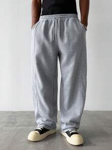 Manfinity Hypemode Men's Casual Loose Fit Versatile Patchwork Sweatpants - Light Grey - View 3