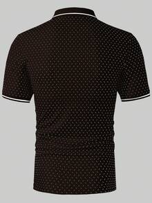 Manfinity Homme 男士休閒印花拼色半門襟鈕扣短袖 Polo 衫 - 棕色 - 查看 2