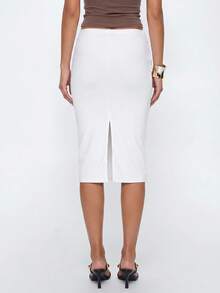 Avantive Rok Bodycon Wanita Warna Polos dengan Lipatan di Pinggang dan Dekorasi Logam untuk Pesta, Makan Siang, Makan Malam, Kencan, Malam Hari, Putih, Musim Gugur, Elegan, Seksi - Coklat - View 6