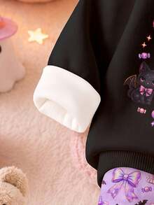 Star Wish 紫水晶、Aurora Jelly 小女巫、Dark Night 黑貓，太可愛了不嚇人！Trick Or Treat! 嬰兒女童休閒柔軟圓領寬鬆套頭衛衣內搭褲套裝，秋冬日常、萬聖節、甜美風、BOO - 彩色 - 查看 7