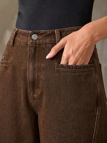 Anewsta Jeans Wanita Modis, Modern, Serbaguna, Warna Biru Tua untuk Semua Musim, Cocok untuk Perjalanan Hari Libur - Coklat - View 4