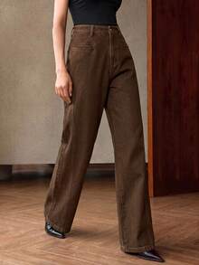 Anewsta Jeans Wanita Modis, Modern, Serbaguna, Warna Biru Tua untuk Semua Musim, Cocok untuk Perjalanan Hari Libur - Coklat - View 5