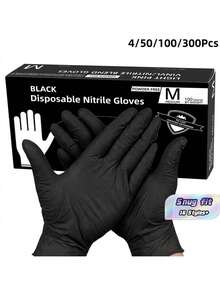 100pcs Disposable Nitrile Gloves, Powder-Free Durable, Latex-Free, Textured Fingertips, Suitable For Home And Kitchen Cleaning, Kitchen, Bathroom, Toilet, Living Room, Painting, Outdoor Travel And Household Tools, Multi-Purpose Gloves (Bagged) - Black - View 1