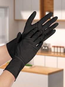 100pcs Disposable Nitrile Gloves, Powder-Free Durable, Latex-Free, Textured Fingertips, Suitable For Home And Kitchen Cleaning, Kitchen, Bathroom, Toilet, Living Room, Painting, Outdoor Travel And Household Tools, Multi-Purpose Gloves (Bagged) - Black - View 10