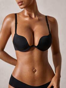 Veilyse Teenage Student Small Bust Underwire Push-Up Bra, Solid Color Minimalist Everyday Bra, Soft Thick Padded Cups, Comfortable Breathable Sexy Lingerie, Suggest Ordering One Size Up - Black - View 7