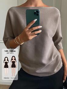 Livesso Petite Women's Solid Color Casual Versatile Daily Knit Top - Khaki - View 1