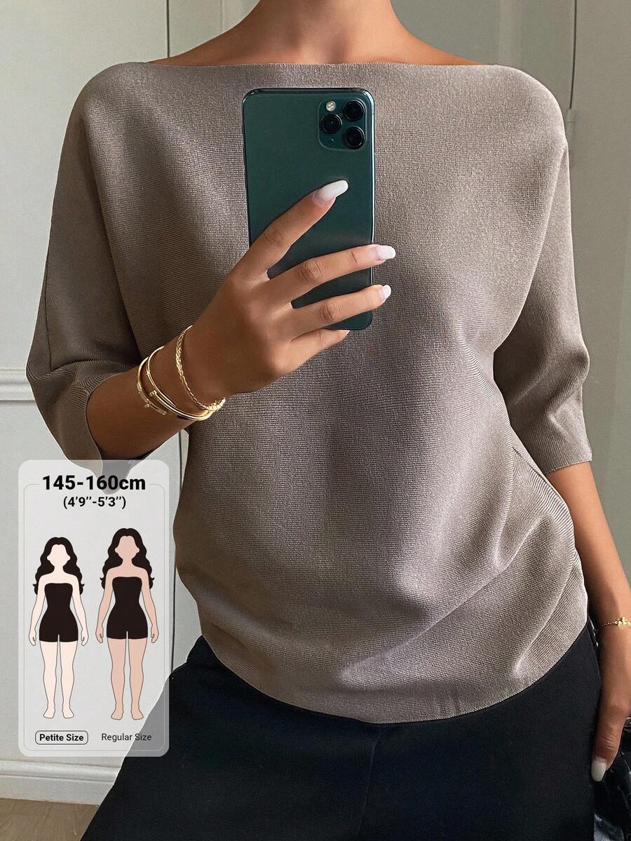 Livesso Petite Women's Solid Color Casual Versatile Daily Knit Top - Khaki - View 1