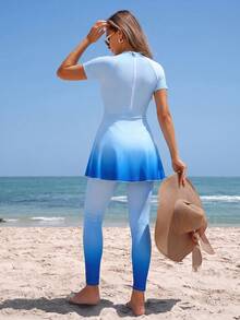 Swim Shayni Burkini Wanita Bahan Gradasi untuk Pantai Kolam Pesta Liburan Biru Royal Musim Panas Sopan Elegan - Biru - View 3
