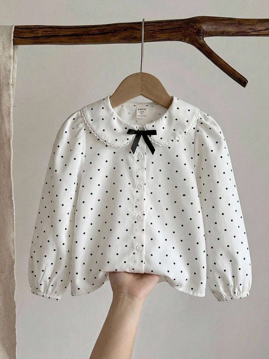 SHEIN 女童波點圖案長袖單排扣襯衫 - 彩色 - 查看 1