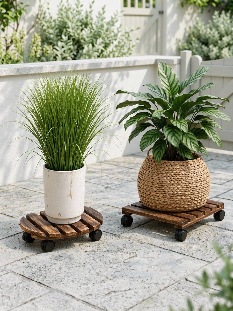 Haus Hana 1 chiếc giá đỡ cây di động có bánh xe, khay chậu hoa bằng gỗ đặc dày có bánh xe cho bonsai & chậu cây - Nhiều màu - Xem 1