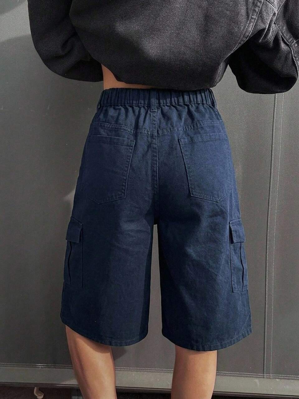 Solid Color Rhinestone Decor Loose Wide Leg Cropped Jeans Casual Street Style Summer Women's Denim Pants