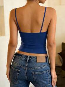 Rovax Women's Slogan Print Cropped Fitted Camisole Tank Top - Blue - View 2