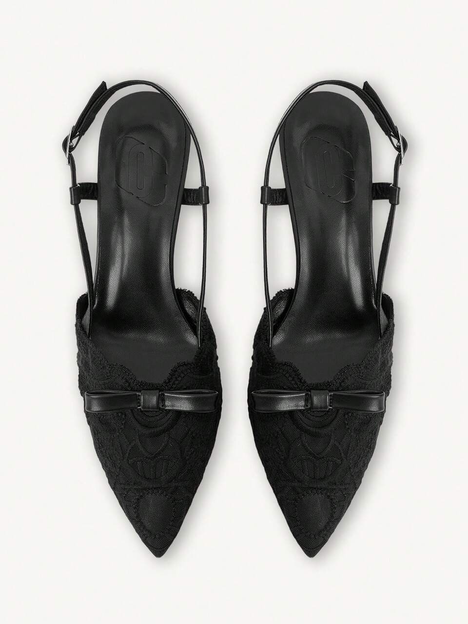 CUCCOO CHICEST Pointed Toe Stiletto Black Embroidered Lace Mesh Bow Women's High Heel Shoes SlingbackShoes Sexy And Comfortable Daily Versatile