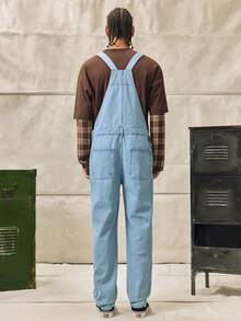 Men's Casual Outdoor Denim Bib Pants - Medium Wash - View 3