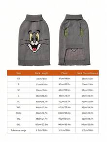 TOM & JERRY X PETSIN 1件灰色卡通圖案高領寵物毛衣，彈性貼身，超保暖舒適，提花針織設計，透氣且溫暖，貓狗通用，適合寒冷天氣、擁抱以及室內/室外散步 - 灰 - 查看 3