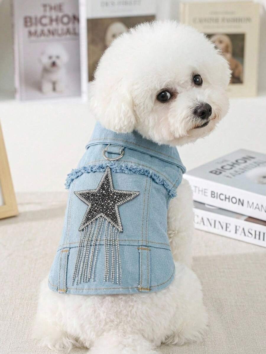 PETSIN 1件裝飾流蘇星星寵物外套,適合貓狗穿著,適合小型犬日常穿著 - 藍色 - 查看 1