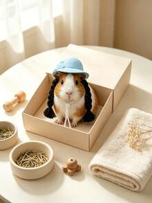 Pet Double Ponytail Helmet Hat, Mini Straw Hat Style Headwear For Small Pets, Fashion Multi-Color Hair Accessory For Hamsters, Birds, Guinea Pigs - Portable - View 7