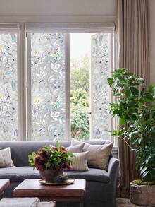 Haus Hana 1 Roll Holographic Silver Floral Window Film, 44.5cm(17.5in) Static Cling Non-Adhesive Privacy Glass Sticker, UV Blocking, With Installation Tools - Laser Tulip - View 14