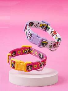 THE POWERPUFF GIRLS X PETSIN POWERPUFF GIRLS 1pc Cute Cartoon Dog Collar, Lightweight Webbing With Fun Pink Design, Adjustable Comfortable Neck Strap For Small And Medium Dogs, Stylish And Playful Everyday Wear - Multicolor - View 1
