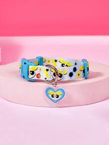 THE POWERPUFF GIRLS X PETSIN 1件寵物項圈附鈴鐺吊飾，可愛圖案，聚酯纖維材質，鈴鐺吊飾點綴，可調節舒適貼合，日常寵物識別，適用幼犬與幼貓 - 彩色 - 查看 3