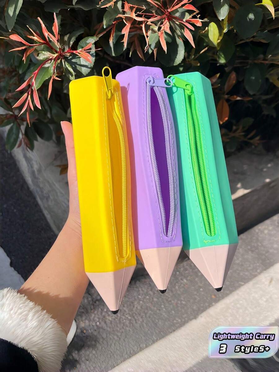 1 PC Multifunctional Durable Zipper Closure Pencil Shaped Pencil Case Pen Holder Organizer For School Office Home Travel Gift Back To School Students Teachers Essential Supplies - multicolor - View 1