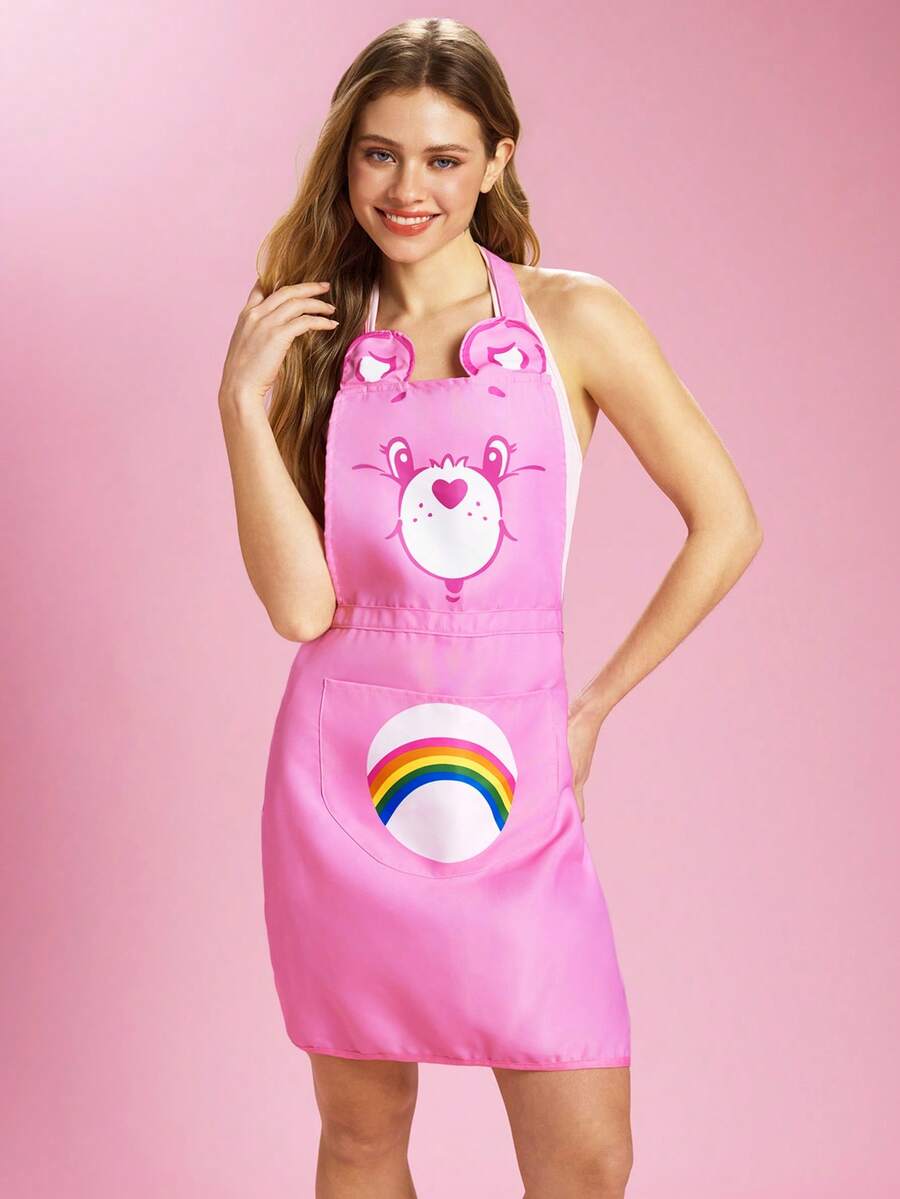 SHEIN X Care Bears 1pc Cute Design Kitchen Apron, Baking Apron, Ruffle Bow Decor, Adorable Apron, S & M Two Sizes, Parent-Apron - Pink - View 1