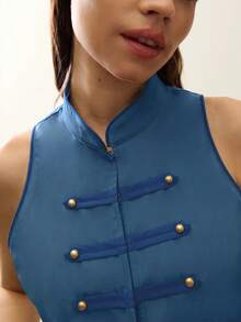 Nöista Sleeveless Top With Buttons And Front Opening - Dusty Blue - View 7