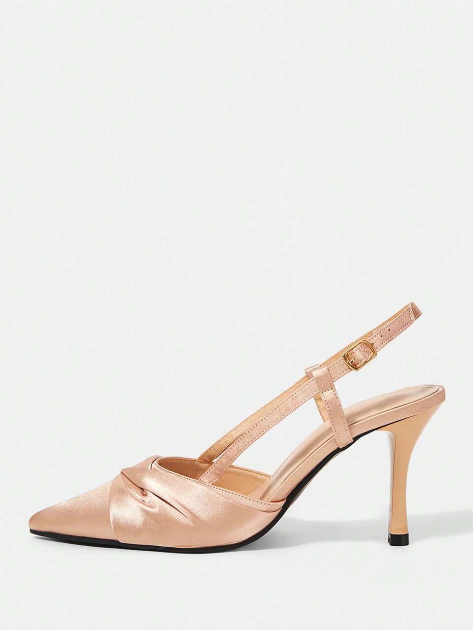 CUCCOO HITCHD Champagne Satin Kink Slingback Thin Heel Pointed Sandals, Adjustable Metal Buckle Back With High Heel Shoes, Suitable For Commuting, Dating Fall Shoes
