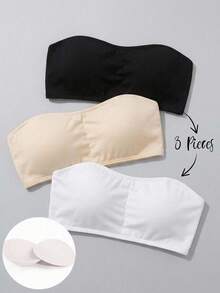 SHEIN Conjunto de 3 sujetadores tipo bandeau para niña preadolescente, sencillos, cómodos, suaves y amigables con la piel, con relleno, para la vuelta al cole - Multicolor - Ver 1