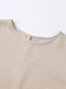 SHEIN Franclia Women's Elegant Versatile Daily Commute Round Neck Long Sleeve Top And Ruffle Hem Skirt 2 Pieces Set - Khaki - View 4