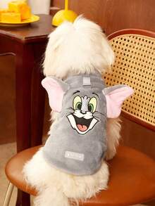 TOM & JERRY X PETSIN 1件刺繡藍貓灰色絨毛保暖無袖防滑外套，附牽引扣，適用於貓狗，適合室內保暖或安全的戶外探險 - 灰色 - 查看 2