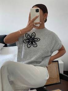 Siren Gaze 女款針織條紋上衣，黑色繩編刺繡裝飾，休閒優雅時尚特殊繩編設計 - 彩色 - 查看 4