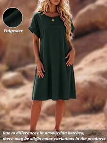 SHEIN LUNE CURVE 大码女式纯色蕾丝镂空无袖连衣裙 - 墨綠色 - 查看 3